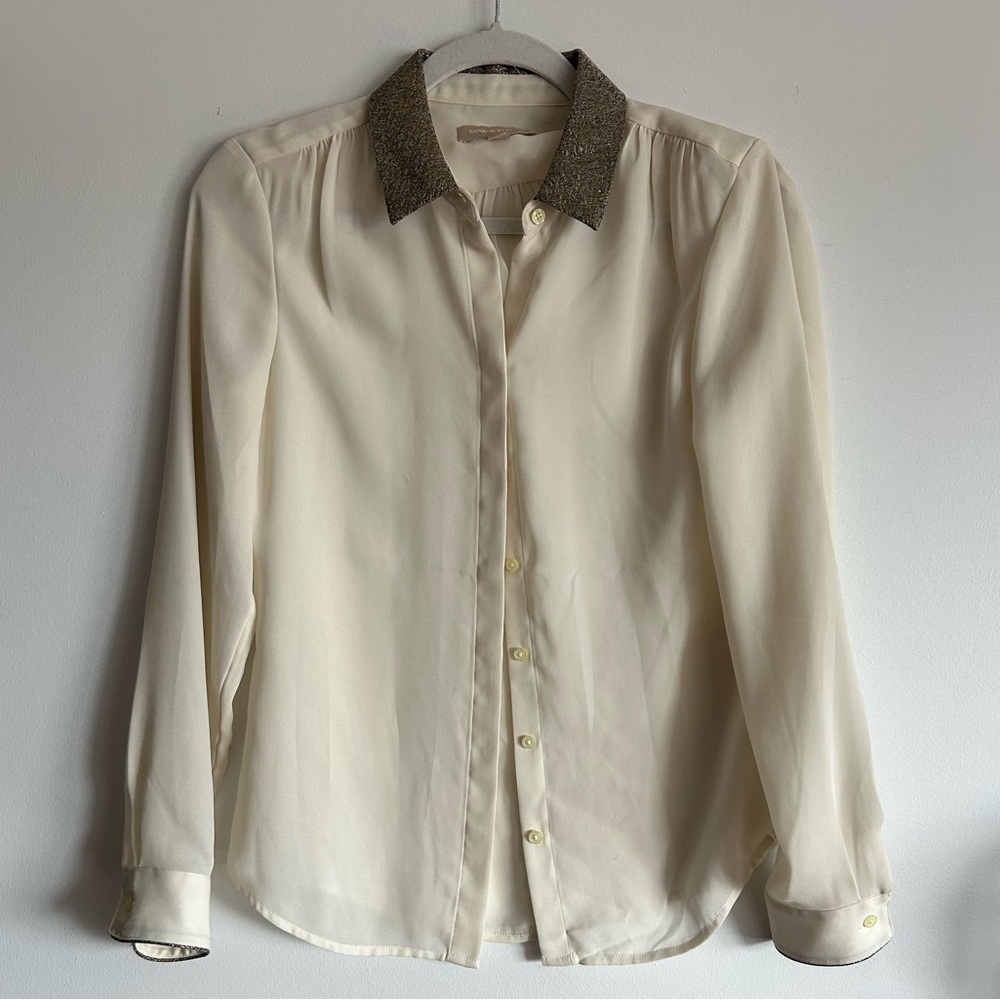 Banana Republic | Cream and Gold Chiffon Embellished Shirt
